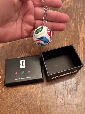 adidas Mini Soccer Ball Keychain in White with Red, Blue, Green w/ Box